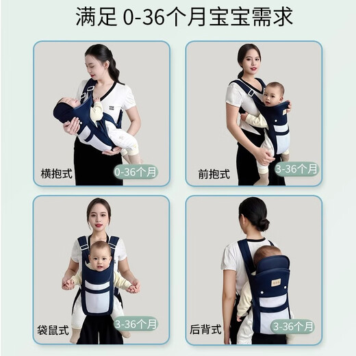 WCZ德国婴儿背带前抱式抱娃神器前后两用便捷横抱多功能外出解放双手 深蓝【医师0-36个月】透气网款