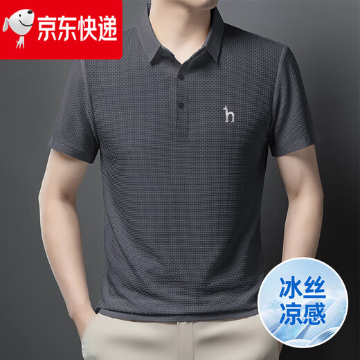 HAZZYS哈吉斯捡漏夏季新款男士翻领冰丝短袖T恤商务休闲POLO衫 黑色 6173 L 120-140
