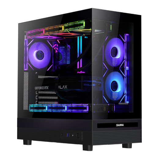 先马（SAMA）惊鸿 黑色ATX海景房游戏电脑主机箱 270°全景/双面玻璃/支持360水冷/9风扇位/427mm长显卡/U2+U3