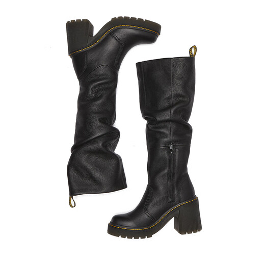 Martin (DR.MARTENS) Kasey women's spring French nude boots western boots long tube soft leather high heels female knight boots official flagship black 36