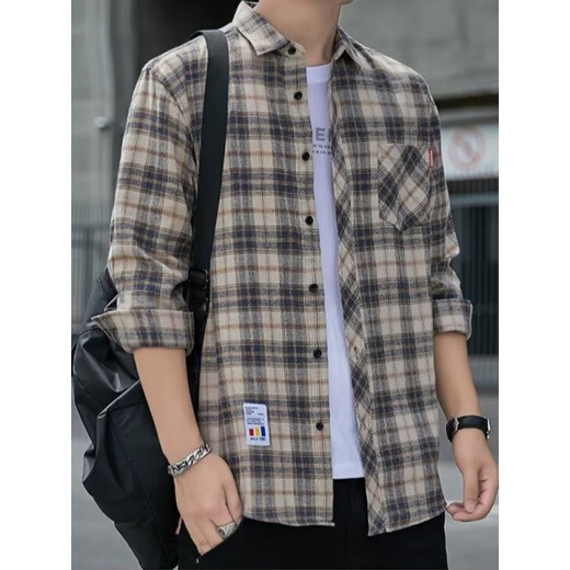 
Pure YISHION plaid casual shirt men's spring and autumn long-sleeved shirt Korean top retro loose summer thin jacket K12111 m blue + K12111 yellow blue M 90-110Jin [Jin equals 0.5 kg]