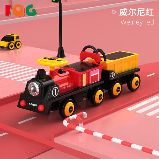 IQG品牌儿童电动车四轮遥控汽车男孩小孩宝宝玩具车小火车玩具 电动款-蓝色火车头+1节蓝色车厢