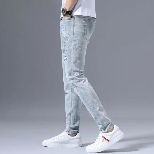 Jeans étirés haut de gamme de Zhidoudou pour la marque à tendance à la mode à la mode à la mode à tendance des pieds minces minces minces minces de pantalon bleu clair 3890 couronne, taille moyenne 34 [suggéré 155-165jin [Jin est égal à 0,5 kg]]]