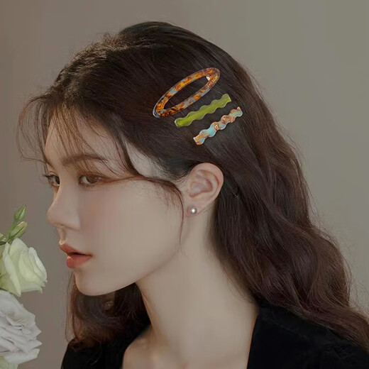 Xiang Wan hair clip 3 pieces temperament acetic acid one-word clip bangs clip back of the head broken hair clip women's hair accessories headband edge clip