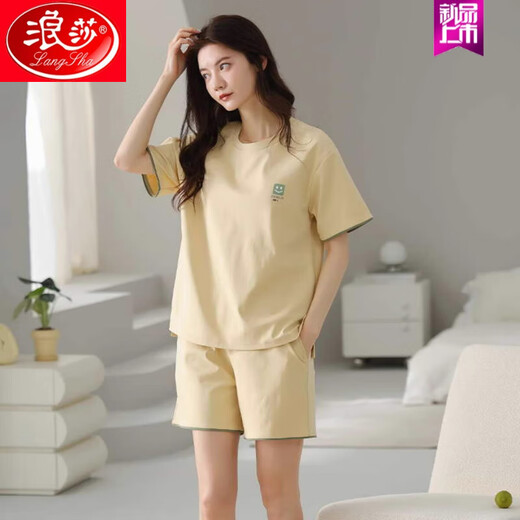 Pyjamas Langsha pour femmes en été en coton pur en été pour femmes, simple style de coton décontracté et mince pour les vêtements de plein air. Z9857 M recommandé 80-100jin [Jin est égal à 0,5 kg]