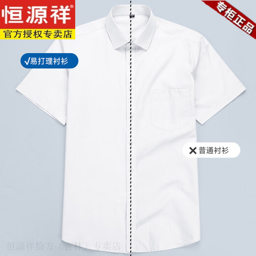 恒源祥高支长绒棉短袖衬衫男士夏季商务休闲新疆棉抗皱免烫男装半袖衬衣 DX6629 可机洗 41