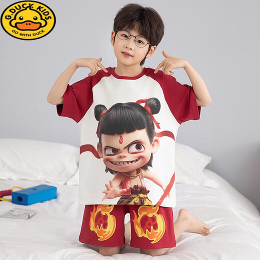 G.DUCKKIDS哪吒儿童家居服套装男夏季纯棉薄款短袖短裤套装卡通男孩两件套 T695奶龙 140 S码 高143-158CM