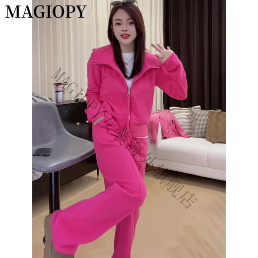 Magiopy International Luxury Luxury haut de gamme Tempérament Tempérament Sports décontracté et réducteur de sports Femme Vêtements de printemps pour femmes Nouveaux ensembles de deux pièces Rose Red Rose Red (100Jin [Jin est égal à 0,5 kg]))
