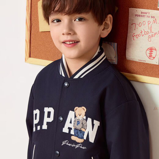 PawinPaw Cartoon Bear Children's Clothing 25th Autumn New Boys Baseball Uniform Jacket Warm and Comfortable Navy/59 150