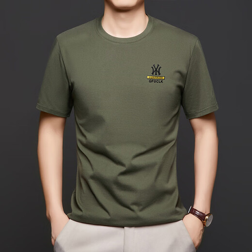 DVW International Herren-Kleidungsmarke runder Hals runder Baumwoll-Männer-T-Shirt NEW Mode gestickt mit kurzärärmern mittleren und jungen halben Ärmeln High-End-Weiß XL 52 [120-140jin [Jin ist 0,5 kg]]