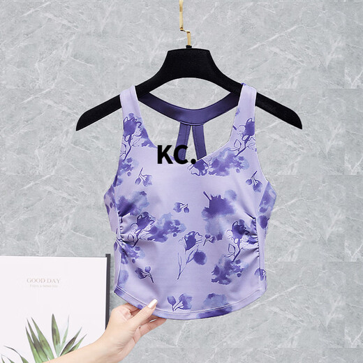 Kaooseen yoga clothes for women 2025 new short-sleeved sports fitness Pilates training clothes top-like three-piece suit BX08-Violet+K940-Spar Blue Purple XL