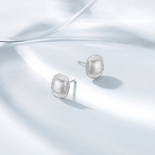 Chao Acer Bo Ya Fangyuan platinum earrings for women PT950 earrings with brushed geometry as a gift for your girlfriend. Priced labor cost 290 yuan, 2g, one pair (free silicone earplugs)