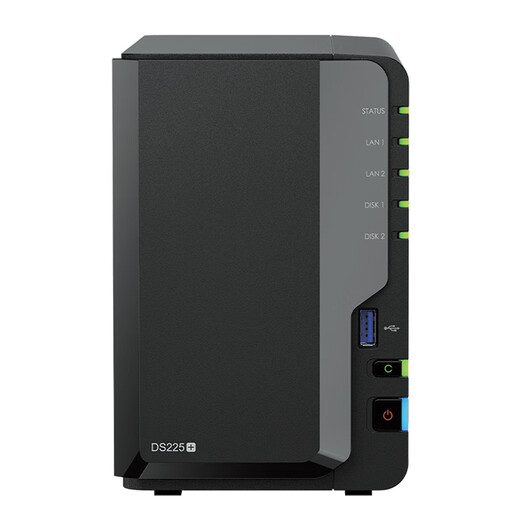 群晖（Synology） DS225+四核心 两盘位 NAS 网络存储服务器 企业团队办公 私有云 文件共享备份 黑色 标配（不含硬盘）