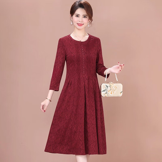 Homesee in Übersee leichte Luxus High-End-Kleid mit mittlerer Rock breites Dame fremdstil Mutterkleid rotes langärmeliges Kleid Hochzeit Frau Frau Red L [90-110jin [Jin entspricht ungefähr 0,5 kg]]