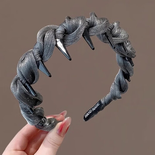 Temperament small fragrant style pearlescent gauze headband for women 2025 new style for going out, versatile high-end pressure hair headband, non-slip with teeth, pearlescent sand black + gray, 2 pieces