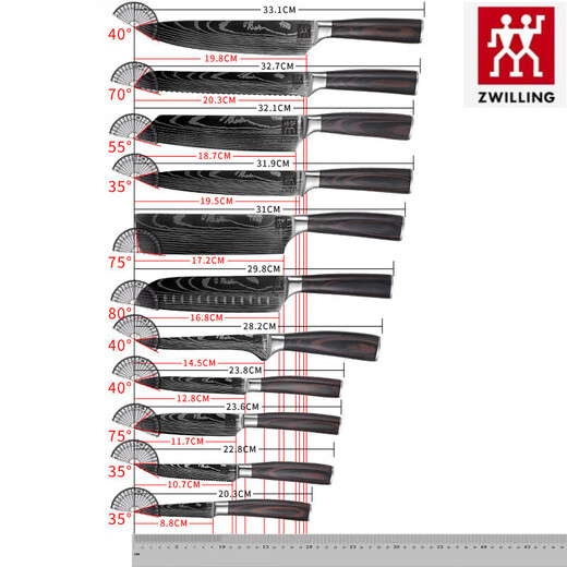 ZWILLING German Damascus colored wood chef's knife set Japanese style fruit kitchen knife stainless steel knife set 5-piece gift box