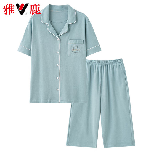 Yalu high-end mother cardigan pajamas for women in summer pure cotton short-sleeved cropped pants large-size thin style middle-aged and elderly mothers' home clothes 9892 M [80-100Jin [Jin equals 0.5 kg]]