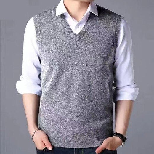 New V-neck men's wool vest gentleman men's pullover knitted vest business knitted sweater td khaki 2XL 120 130-155Jin Jin is equal to 0.5 kg
