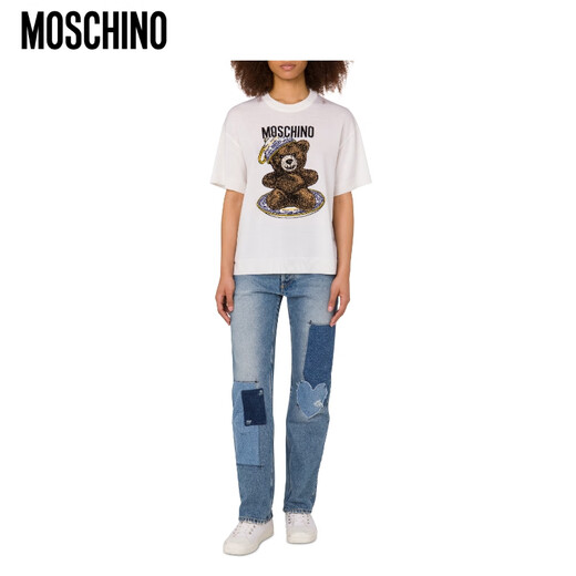 MOSCHINOMOSCHINO 25 Earnom Automne Femme's Teddy Bear Imprime à manches courtes Pull White XS