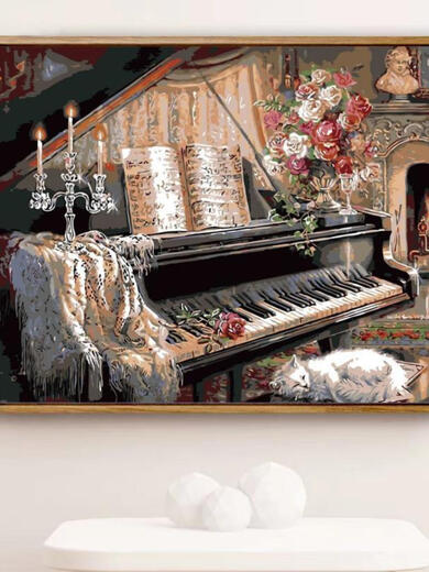 Sweet Miaomiao High-Difficulty Piano Family Digital Oil Painting DIY PEINTURE-PEINTURE FILLE PEINTURE LUMIRES First dans le salon Décoration Peinture ZL693 Villa de loi