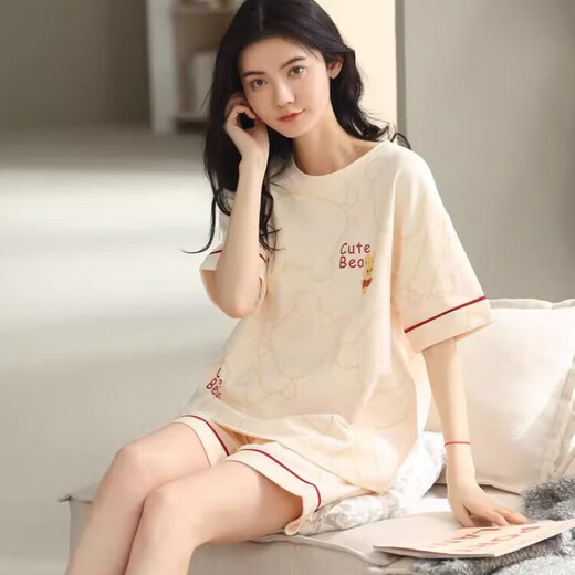 Pajama de terciopelo ártico para mujeres en verano pantalones cortos de algodón puro pantalones cortos delgados y dulces se puede usar fuera de la ropa para el hogar yx-9859 4xl recomendado 165-185Jin [Jin equivale a 0.5 kg]