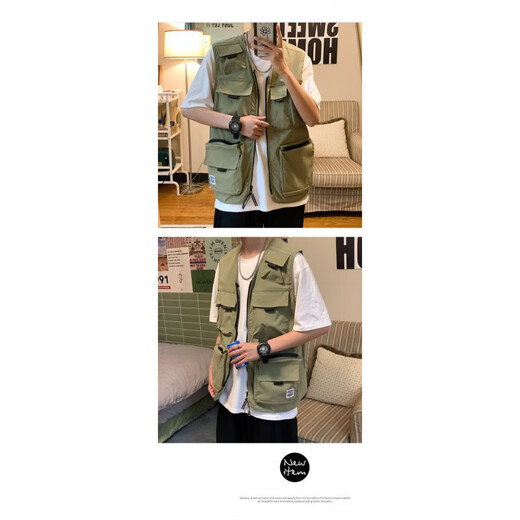 
Working vest for men and women in summer thin multi-pocket vest sleeveless vest for men and women in summer versatile functional style and jacket trend National trend-M2013 [Green] 3XL