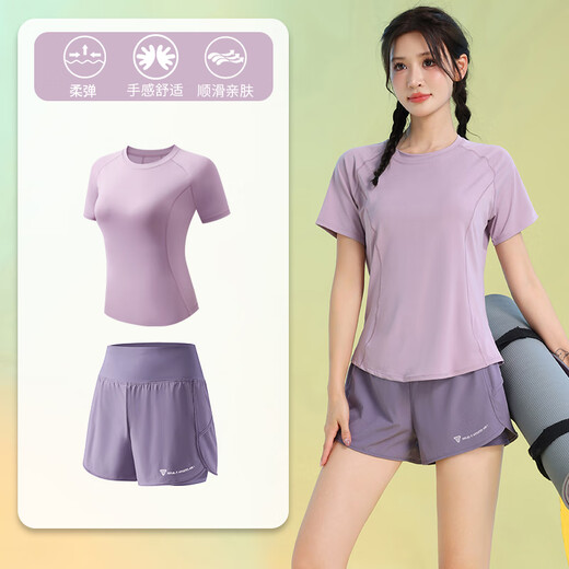 百思绒高颜值跑步运动套装女短袖薄款速干纯色训练服防走光短裤瑜伽服