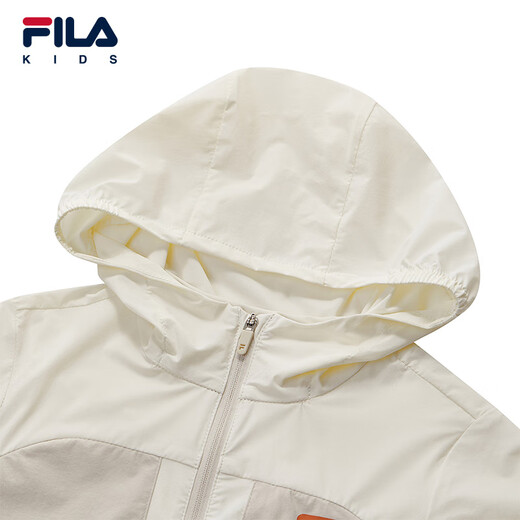 FILA Children's Sun Protection Clothing 2025 Autumn New Boys Hooded Woven Jacket Vanilla Gray-GY 120