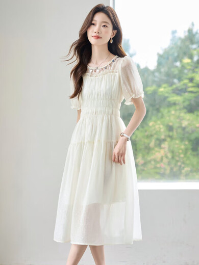 Nosskiss Luxus High-End-Marke Kleid für Frauen 2025 Sommer Neues kleines französisches Temperament sanft und schöner Rock Beige M.