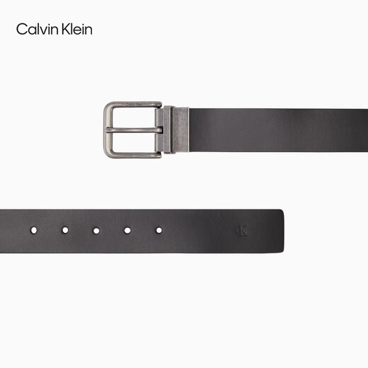 Calvin KleinJeans男士双面用商务休闲绅士风ck字母满印针扣腰带皮带礼物 V1D-太空黑/细纹灰 85cm