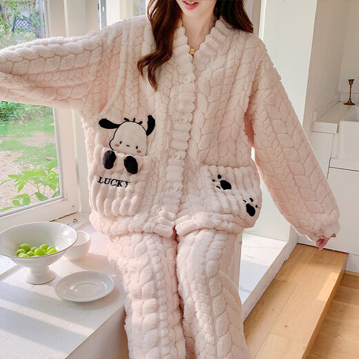 Su Naixue pregnant women's pajamas autumn and winter confinement suits in winter postpartum thickened coral velvet November breastfeeding and feeding home clothes for women Jacquard velvet 9923# pocket bow L [Suggested 90-120Jin [Jin equals 0.5 kg]]