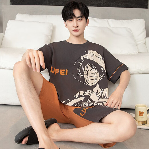 睡衣男士夏季纯棉短袖薄款加肥加大码卡通青少年学生大童男款套装 短-wb1517 M 小码建议身高155C左右体重70-