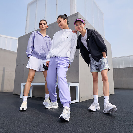 NIKE耐克女子宽松连帽夹克防晒衣夏季新款外套休闲官方NIKE FV6299 100白_黑 XS