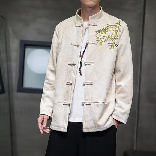 皮尔卡丹（pierre cardin）中国风新中式秋冬保暖鹿皮绒盘扣刺绣拜年唐装夹克外套汉服上衣男 Y756粉色 收藏+关注优先发货 M 建议95-120斤