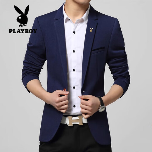 Playboy (PLAYBOY) casual suit men's Korean version slim small suit youth trendy spring and autumn thin coat business casual top navy blue 4XL 160-175