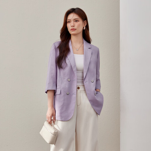 
Fiber Show [Intellectual and capable temperament Lacele Suit Jacket] Large size women's fat mm2025 summer new style 2694 purple 6XL