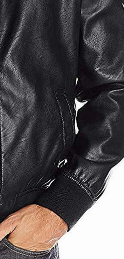 Tommy Hilfiger Men's Faux Leather Bomber Jacket Ribbed Knit Collar Black Large