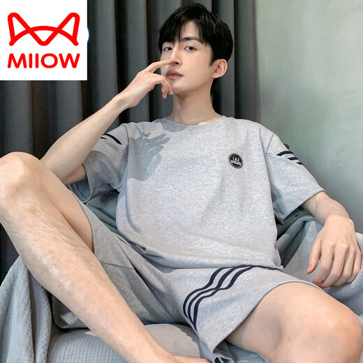 Catman (Miiow) Herren-Pyjama für Männer im Sommer kurzärmelig reines Baumwollmänner Sommer dünn 2025 Neue Jungen große Heimkleidung HDE-9928 2xl Männer