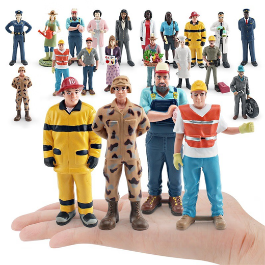 18 types de modèles de poupées simulées enseignants, chef, réparateur automobile, médecin, infirmière en incendie Ornements pour enfants