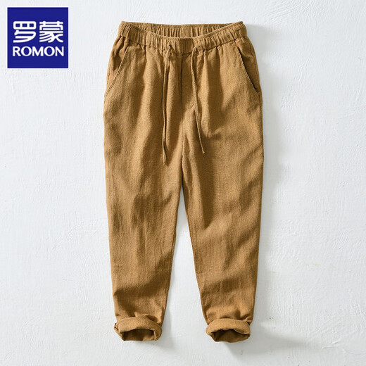 Lomon-Leinen geschnittene Hosen Herren 2025 Sommer Dünne lose gerade Baumwollwäsche Casual Hosen trendy und vielseitiger Männer chinesischer Stil grau M 100-120jin [Jin gleich 0,5 kg]