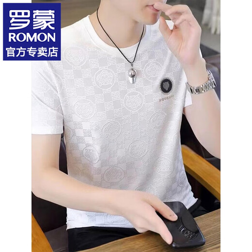 罗蒙短袖t恤男夏季薄款冰丝圆领体恤衫休闲百搭新款男士半袖宽松上衣 698白色 XL (约120-145斤左右可穿)