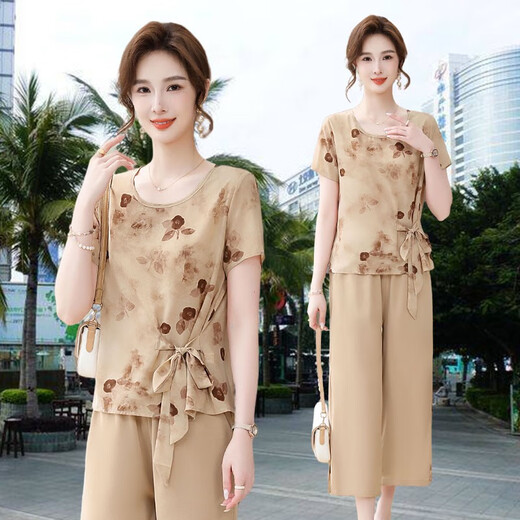 Kuzhang (Kuzhang) Neues Mutter-Sommer-Anzug modisches Chiffonhemd für Frauen mittleren Alters und ältere Menschen, um ihren Bauch zu bedecken und sie schlank und kurzärmelig aussehen zu lassen.