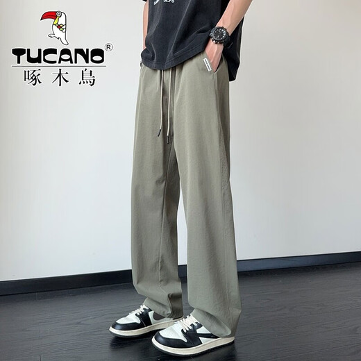 Pantalones de pájaros carpinteros para hombres en verano Seda de seda delgada de pantalones casuales rectos sueltos para niños Sports de margen de moda pantalones de patas abiertas 6636 gris XL alrededor de 125-145Jin [Jin equivale a 0.5 kg]