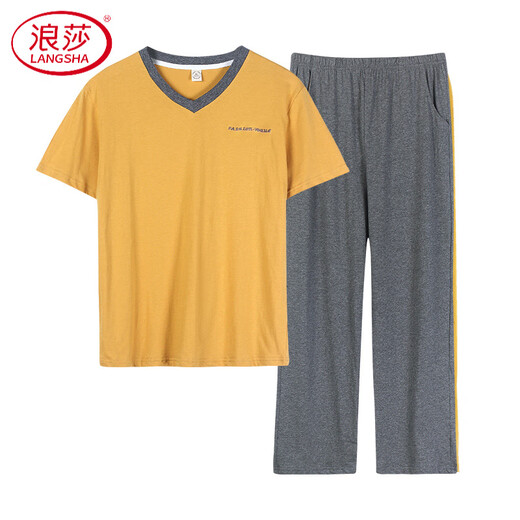 Langsha Pajamas (Langsha) Estilo delgado para mujeres 2025 Nuevo algodón puro pantalones de manga corta Conjunto de ropa para el hogar El algodón de verano se puede usar fuera de 7374 pasta de frijoles en polvo M [80-100Jin [Jin iguala 0.5 kg]]