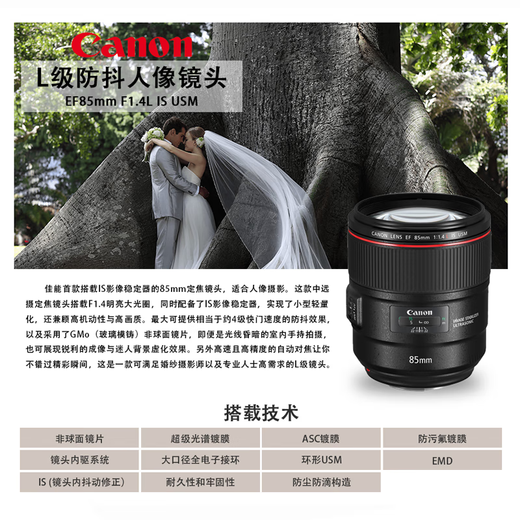 Canon Canon SLR fixed focus lens EF 85mm f/1.4L IS USM portrait lens official standard