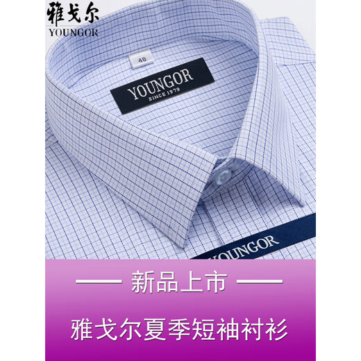 CEO雅戈尔男士短袖衬衫夏季棉免烫中年休闲商务职业正装格子衬衣服 短袖DX6629 45
