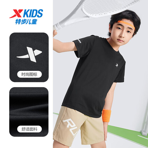 XTEP (XTEP) children's clothing boys' summer fast drying short-sleeved T-shirt in summer new mid-large children's short T-sport top genuine black [9005] 100 cm