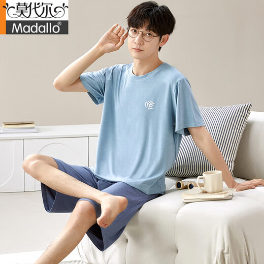 Modal pajamas men's summer short-sleeved shorts two-piece set loose ice silk thin style large size can be worn outside home clothing set 6624 L