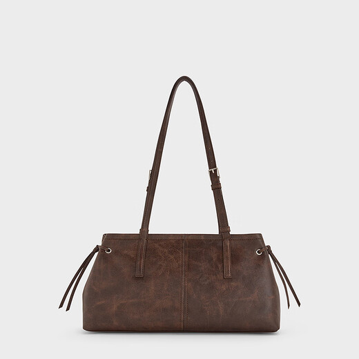 Charles/Keith25 Herbst Neues Produkt Retro Öl Wachs Lederseil Knoten Eins Schulter-Achselhöhlen-Tasche CK2-20782673 Destgiertes Kaffee Brown M.