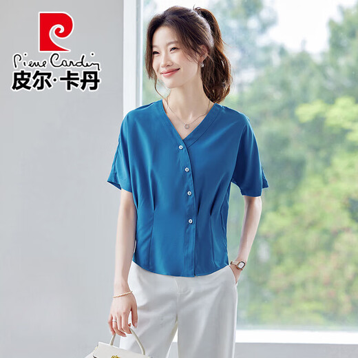 皮尔卡丹（pierre cardin）泡泡袖撞色职业衬衫女2025夏季新款纯色简约短袖衬衣女士休闲上衣 9903白色衬衫 S